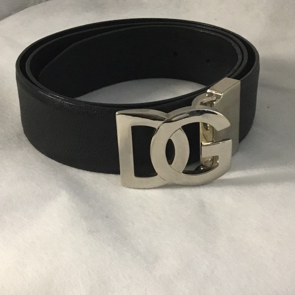 DG-Black Leather Belt with Silver Buckle